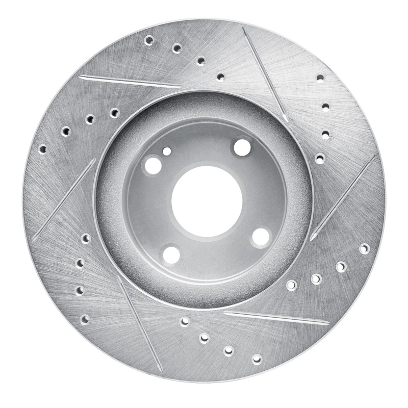 Mazda Miata Brake Rotor (1) - Front Left - R1 Concepts - Drilled & Slotted - Silver - `01-`05